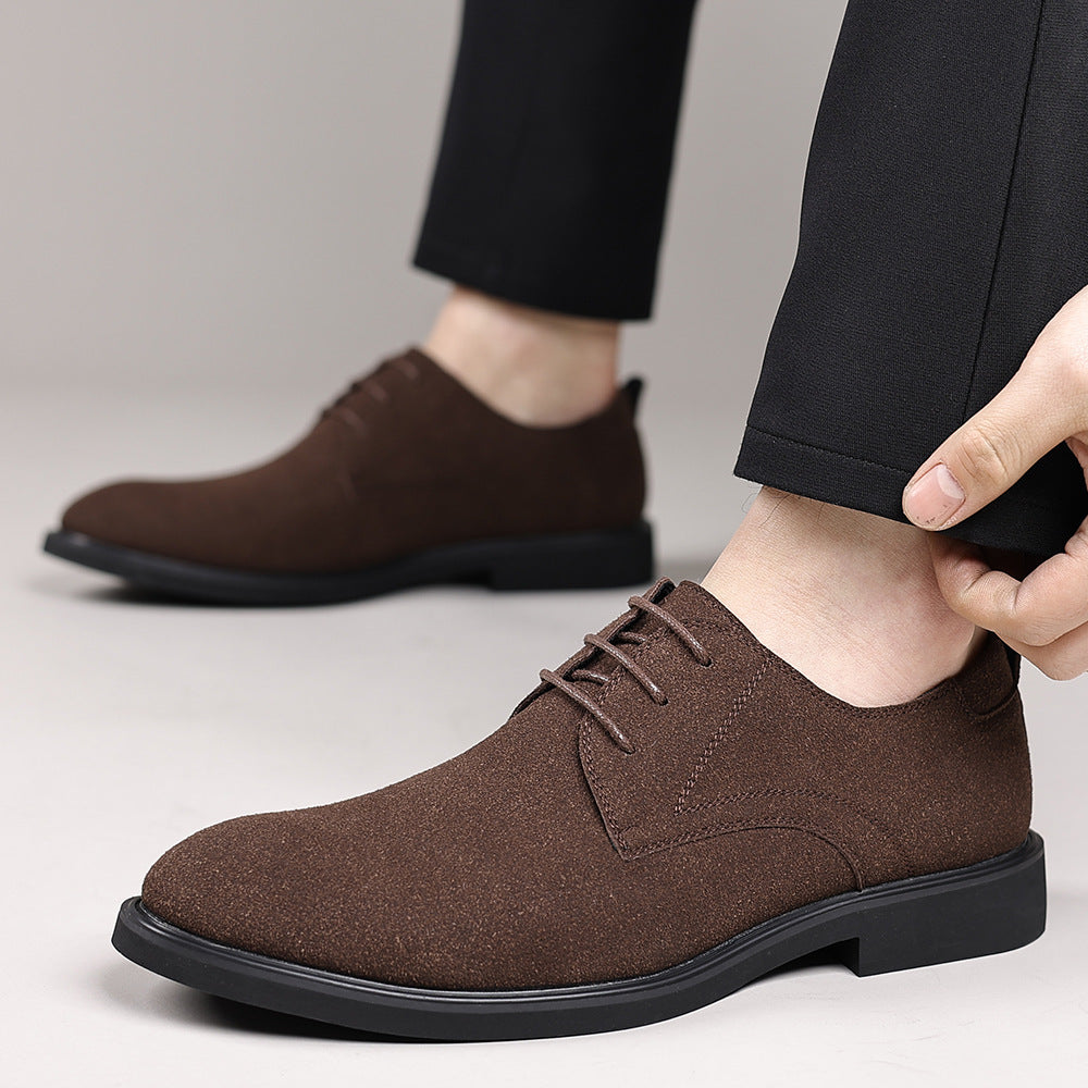 Fashion British Suede Leather Work Shoes Men Dark Brown GlamzKart