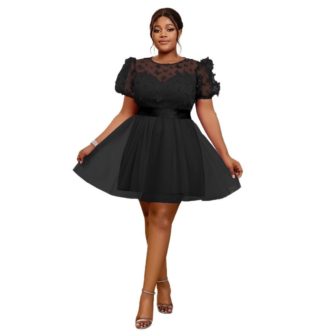 Three-dimensional Butterfly Gauzy Gown Short Sleeve Cute Lady Dress GlamzKart