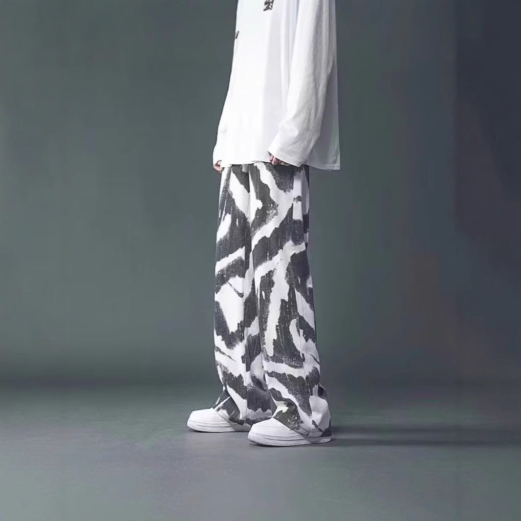 New High Street Tie-dyed Graffiti Wide-leg Pants Men GlamzKart