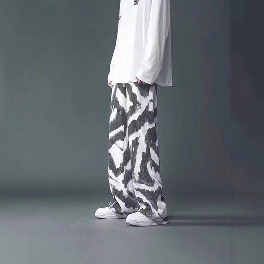 New High Street Tie-dyed Graffiti Wide-leg Pants Men GlamzKart