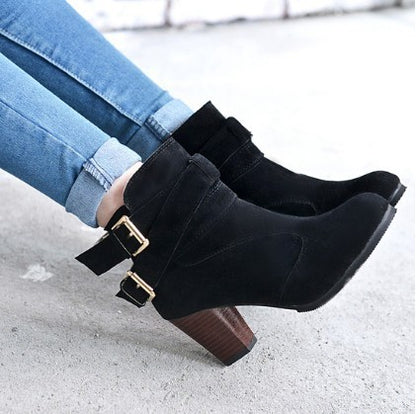 Winter Autumn Leather Casual Women High Heels Pumps Warm Ankle Boots GlamzKart