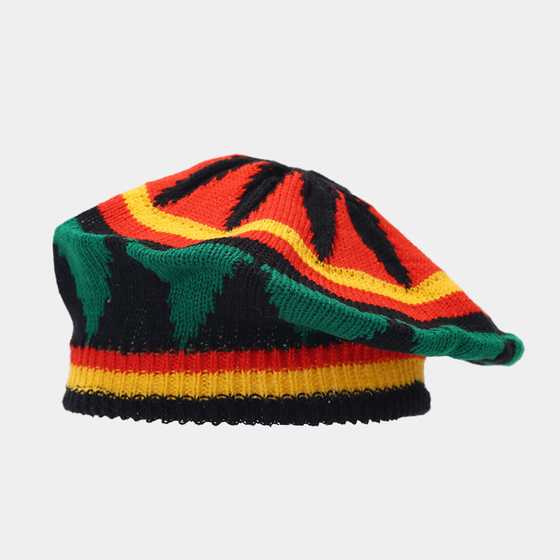 Jamaica Wig Woven Hat Women's Retro Yellow And Green Stitching Beret Light Style 4 Colors M GlamzKart