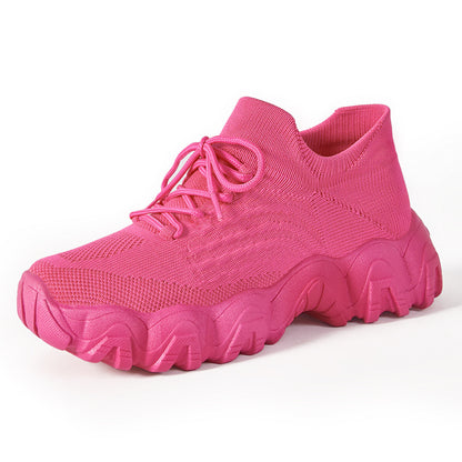 Lace-up Fly-knit Socks Shoes Fashion Trendy Sneakers Rose Red GlamzKart