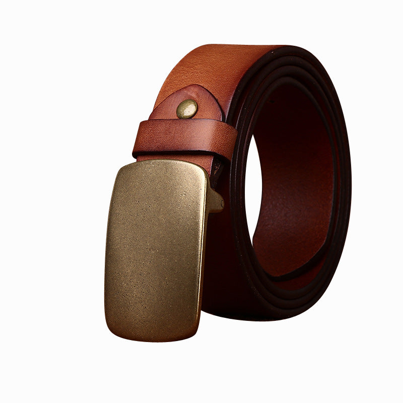 Wide Top Layer Smooth Buckle Retro Frosted Belt GlamzKart