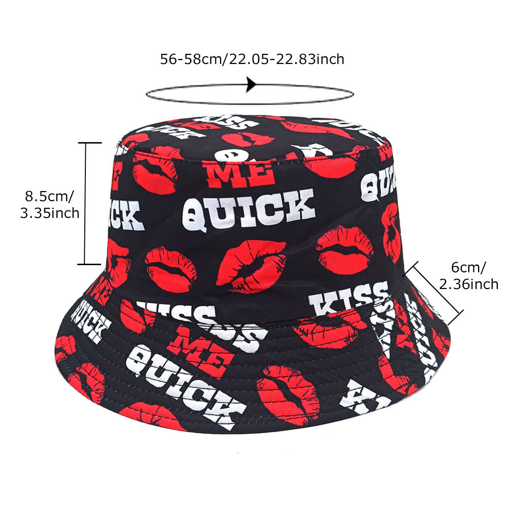 Fashion Letter Lip Pattern Printing Bucket Hat GlamzKart