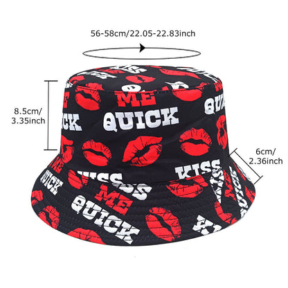 Fashion Letter Lip Pattern Printing Bucket Hat GlamzKart