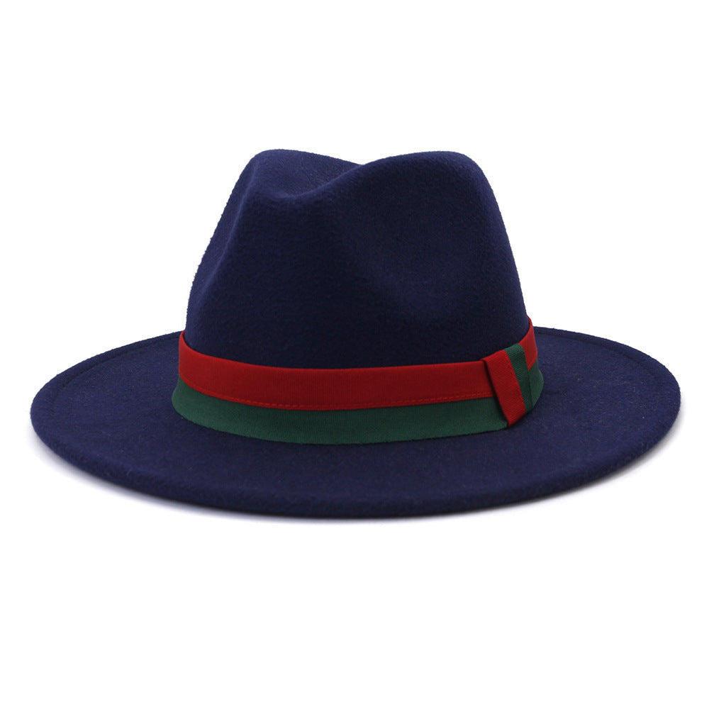 Big Brim British Style Woolen Jazz Top Hat Navy Blue 58cm GlamzKart