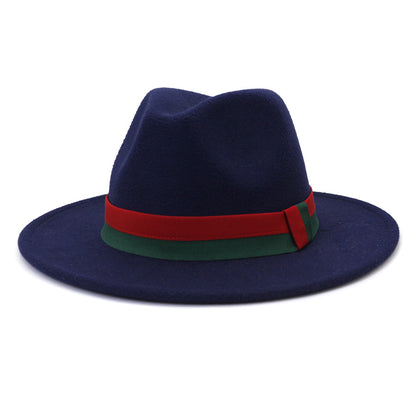 Big Brim British Style Woolen Jazz Top Hat Navy Blue 58cm GlamzKart