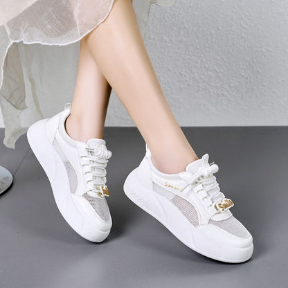 Summer Women's Fashion Breathable Sports Shoes Pure White Mesh GlamzKart
