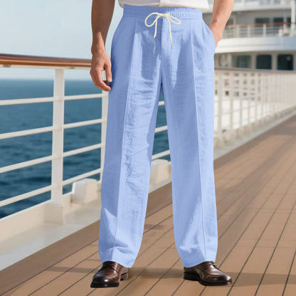 Loose Breathable Linen Leisure Men's Simplicity Trendy Loose Beach Pants Light Blue GlamzKart