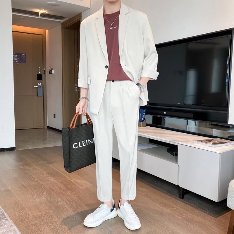 Casual Suit Men's Trendy Baggy Coat White Suit GlamzKart