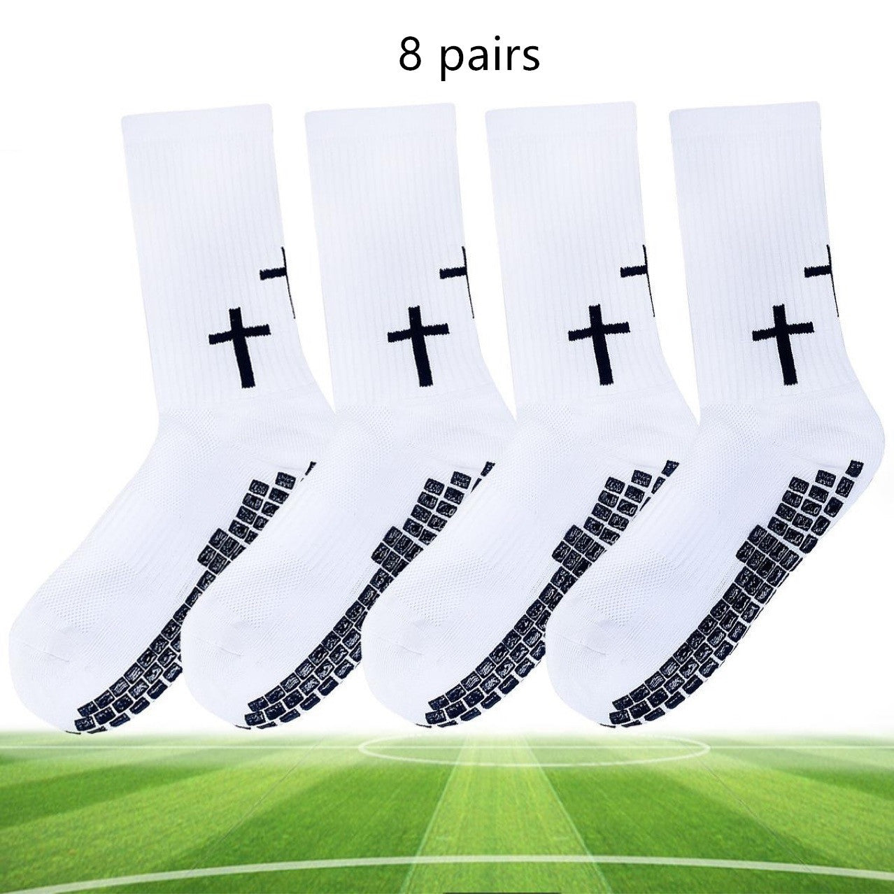 Non-slip Soccer Socks White Free Size 8 pairs GlamzKart