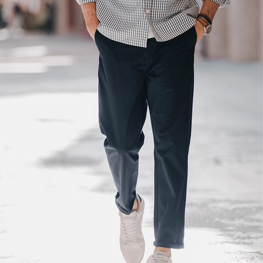 Casual Pants Men's Business Shirt Solid Color Stretch Cotton Cropped Pants GlamzKart