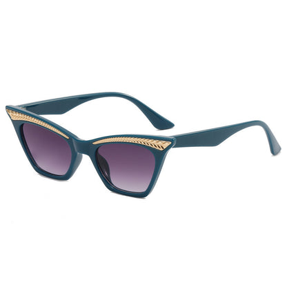 Cat's Eye Sun Women's Glasses All-matching Blue Frame Double Gray Piece GlamzKart