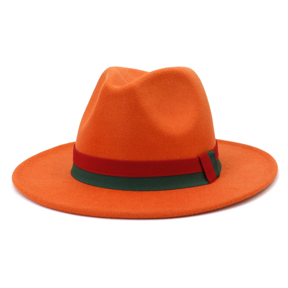 Big Brim British Style Woolen Jazz Top Hat Orange Yellow 58cm GlamzKart