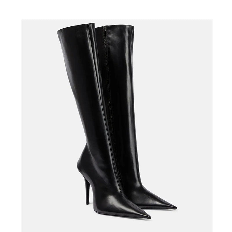 New Stiletto Heel Pointed Shaped Heel Side Zipper Knee-length Female Boots GlamzKart