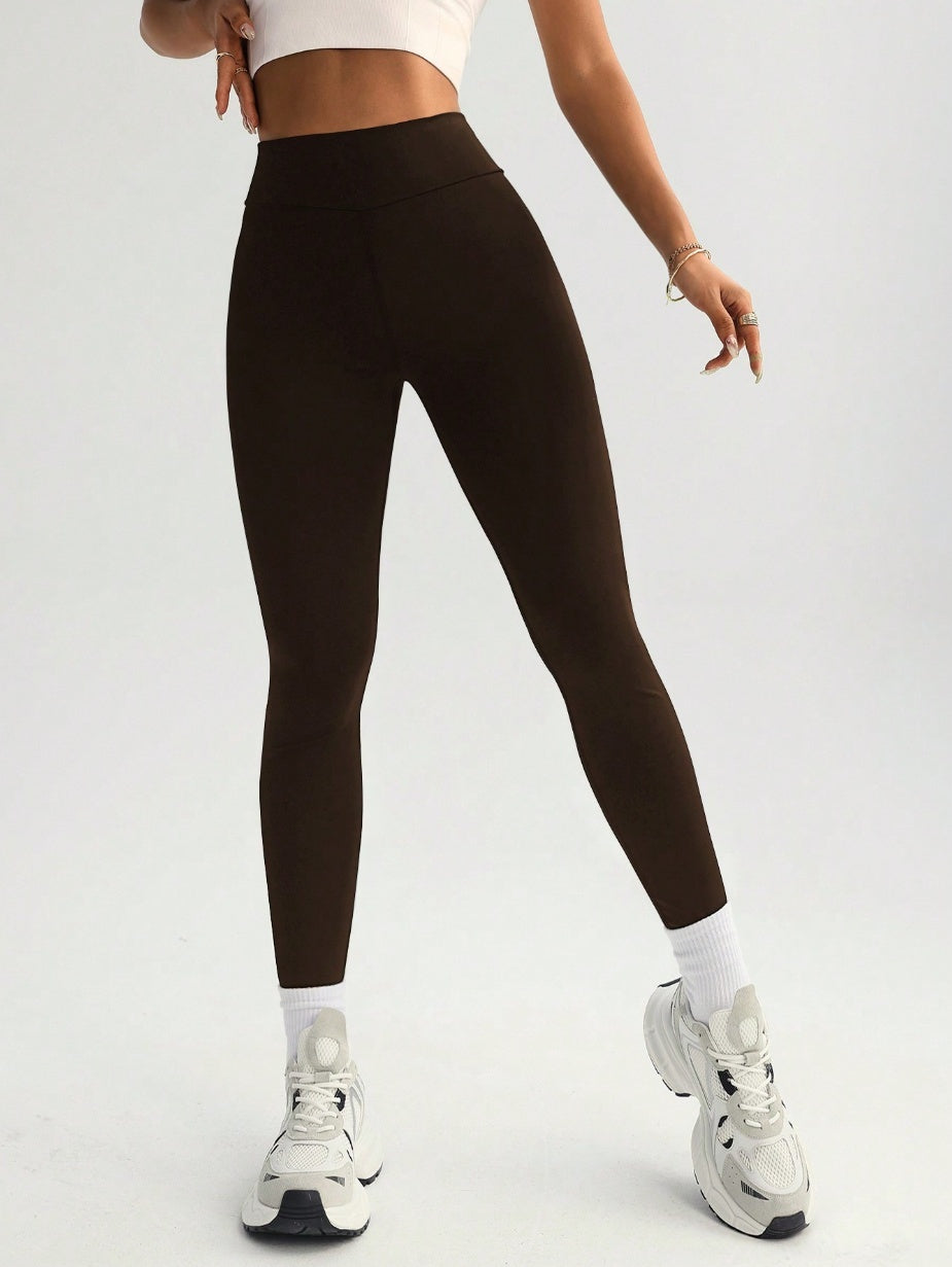 High Elastic Quick-dry Hip Raise Sports Yoga Pants Brown GlamzKart