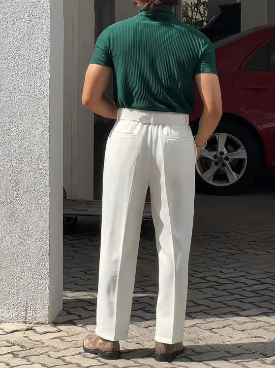 White High-waisted Pleated Pants GlamzKart