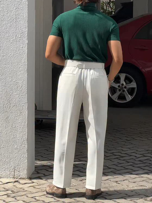 White High-waisted Pleated Pants GlamzKart