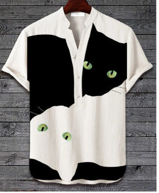 Printed V-neck Men's 3 Breasted Pullover Short Sleeve Shirt ZZ61 GlamzKart