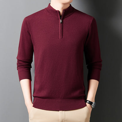 Fashion Men's Knitting Sweater Business Base Wool Wine Red GlamzKart