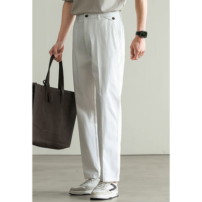 Cotton Blended Elasticated Slacks Men's Straight White GlamzKart