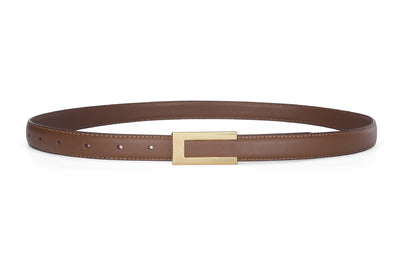Cowhide Retro Black All-match Decorative Skirt Suit Jeans Leather Thin Belt Caramel Color GlamzKart