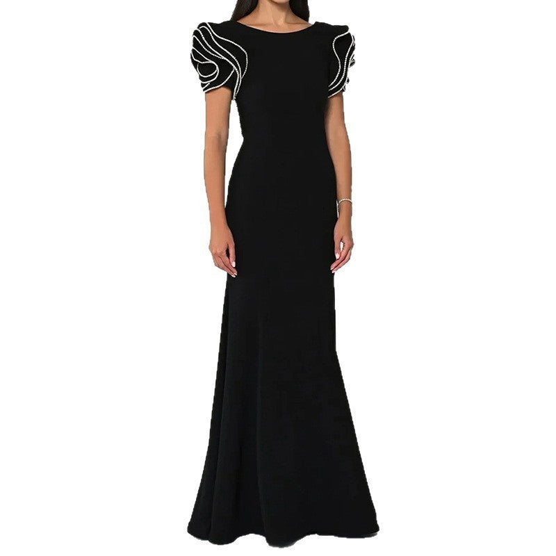 Round Neck Petal Sleeve Fishtail Skirt Dress GlamzKart