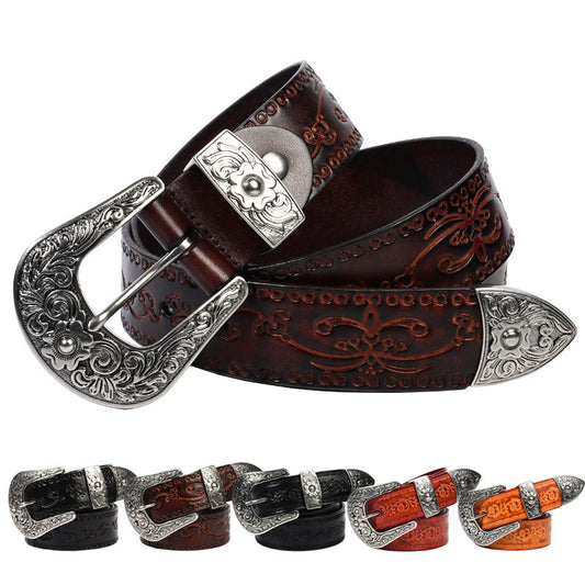 Embossed First Layer Cowhide Men's Mongolian Style Personalized Carved Belt GlamzKart