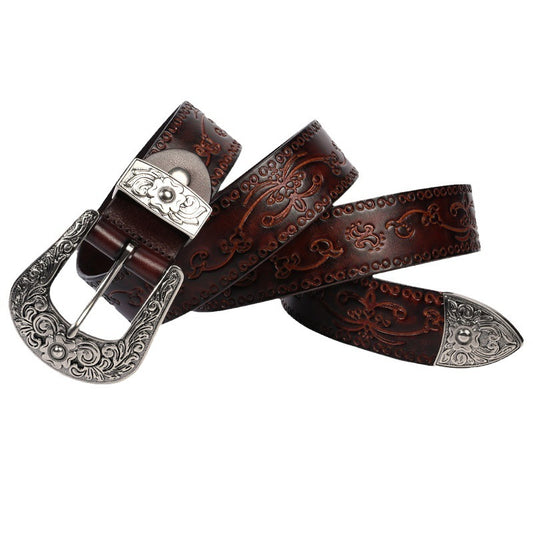 Embossed First Layer Cowhide Men's Mongolian Style Personalized Carved Belt GlamzKart