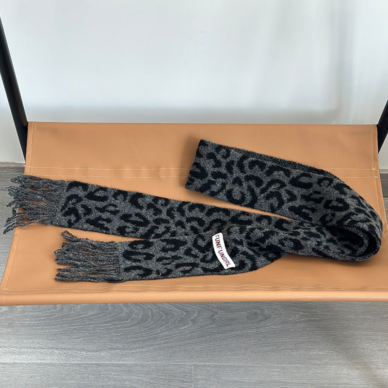 Korean Style High-grade Wool Knitted Small Scarf Carbon Gray GlamzKart