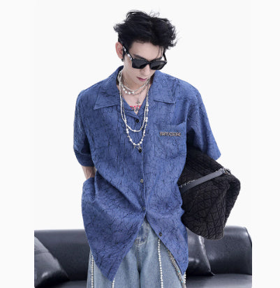 Niche Design Pleated Textured Short Shirt Men's Tops GlamzKart
