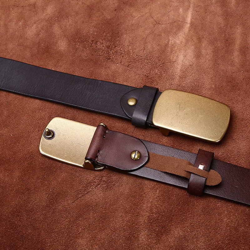 Wide Top Layer Smooth Buckle Retro Frosted Belt GlamzKart