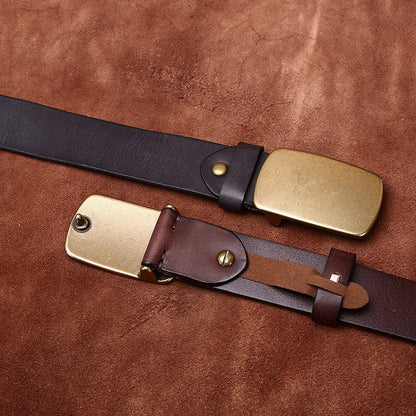 Wide Top Layer Smooth Buckle Retro Frosted Belt GlamzKart