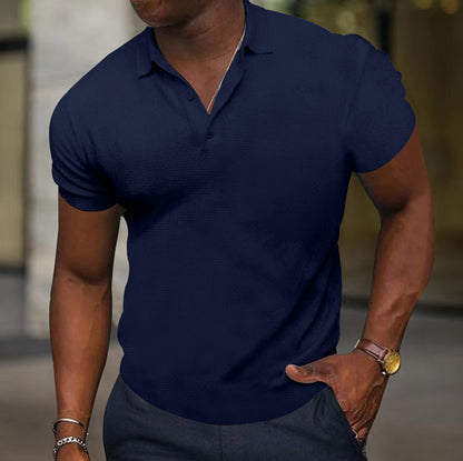 Sports Fitness T-shirt Summer Slim Fit Multi-color Short Sleeve Men's Casual Navy Blue GlamzKart