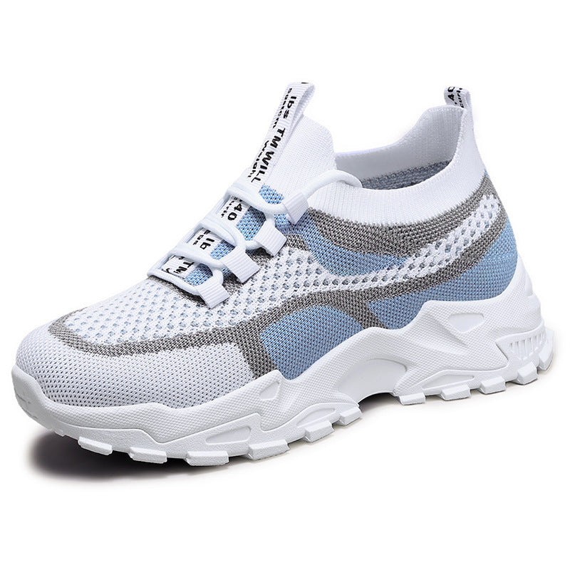 Soft Sole Lightweight Dad Shoes Women's Shoes Flying Woven Breathable Mesh Surface Shoes White And Blue GlamzKart