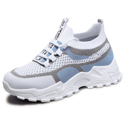 Soft Sole Lightweight Dad Shoes Women's Shoes Flying Woven Breathable Mesh Surface Shoes White And Blue GlamzKart