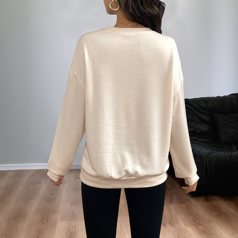 Sequined Bow Crew Neck Pullover Sweatshirt Women GlamzKart