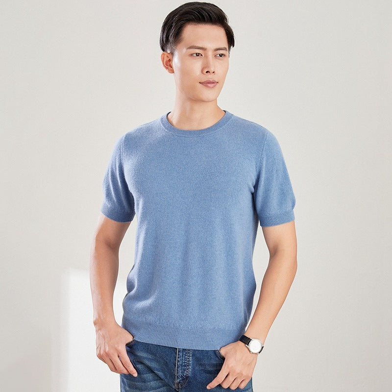Men's Autumn And Winter Full Wool Short Sleeve Round Neck Sweater GlamzKart