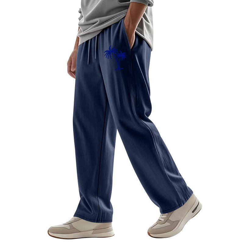 Casual Hawaiian Beach Coconut Print Trousers Navy Blue GlamzKart