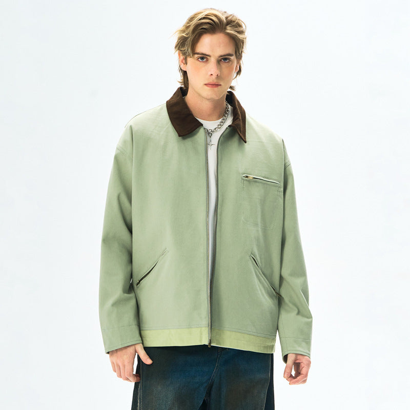 Contrast Color Washed Polo Collar Jacket Men GlamzKart