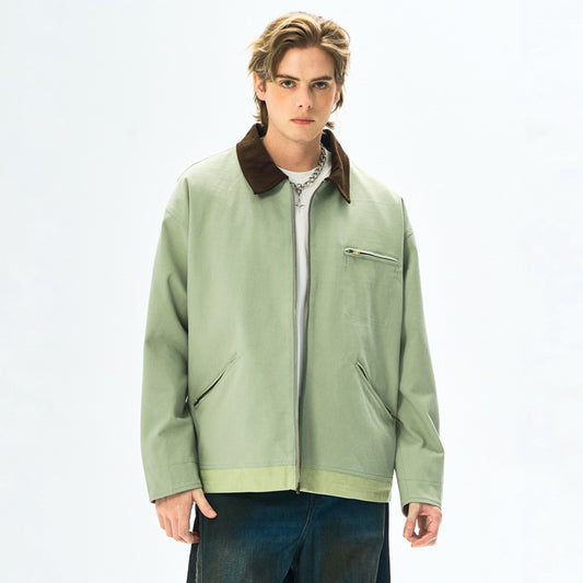 Contrast Color Washed Polo Collar Jacket Men GlamzKart