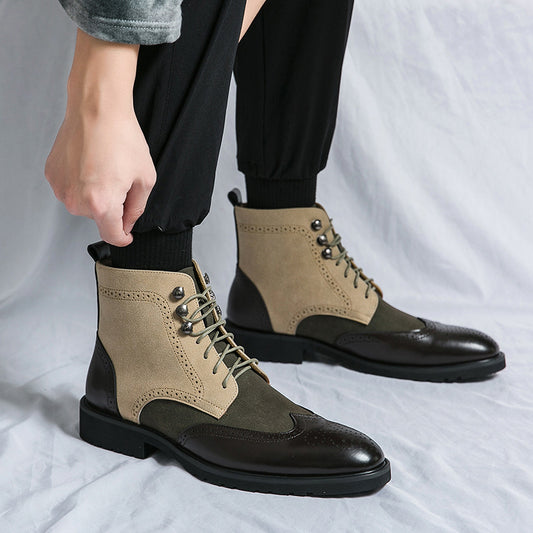New Motorcycle Leather Boots Men's Fashion Plus Size Lace Up Denim GlamzKart