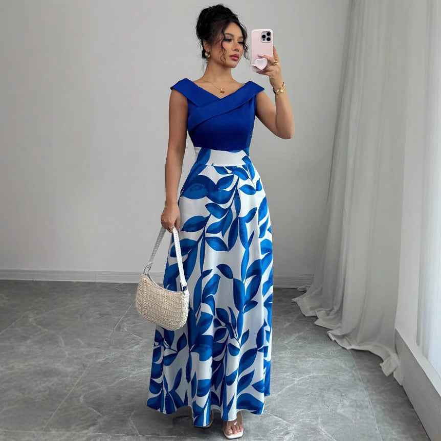 Women's Versatile And Elegant Printed V-neck Dress