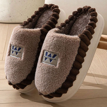 New Fleece-lined Thickened Cotton Slippers W2368 Brown GlamzKart
