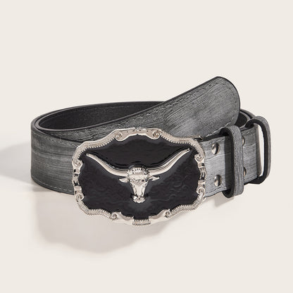 Retro Domineering Epoxy Cattle Head Buckle Women's Casual Men's Jeans Strap Personality Belt Gray 107cm GlamzKart