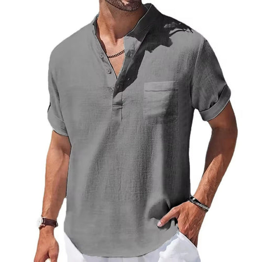 Cotton Linen Linen Men's Short-sleeved T-shirt GlamzKart