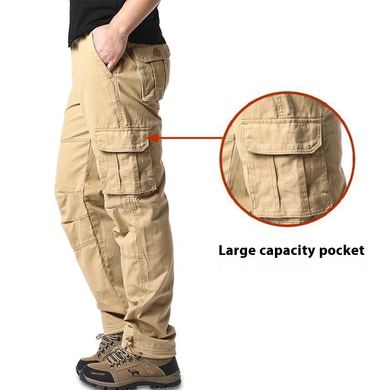 Cotton Tooling Plus Size Trousers Multi-pocket Wear-resistant Khaki GlamzKart