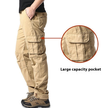 Cotton Tooling Plus Size Trousers Multi-pocket Wear-resistant Khaki GlamzKart