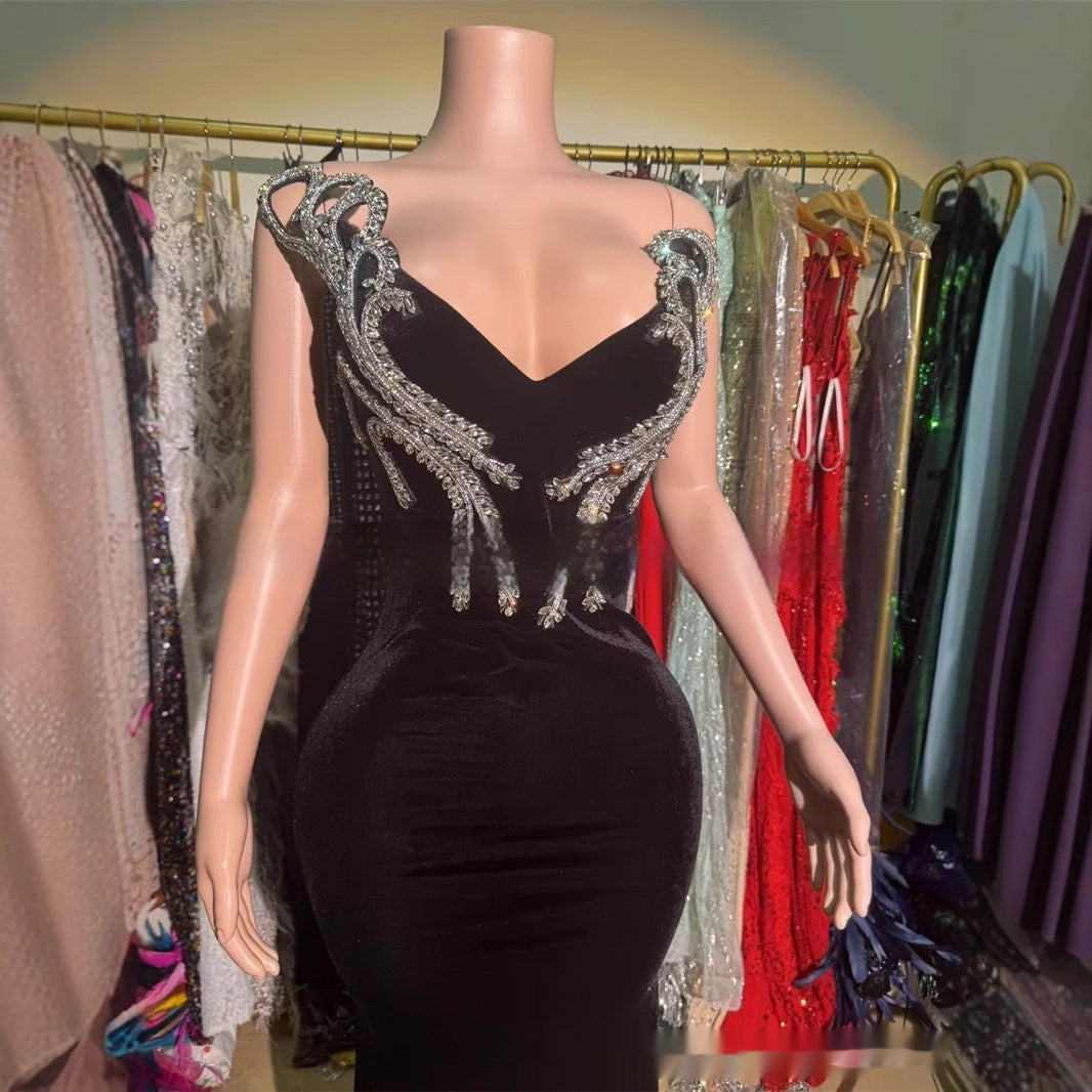 Black Bandeau Slim-fit Skinny Long And Ground Dress GlamzKart
